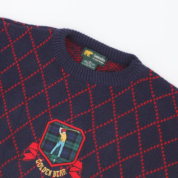 VINTAGE GOLDEN BEAR Argyle Golf Crewneck Sweater Jack Nicklaus Size M - Picture 1 of 7